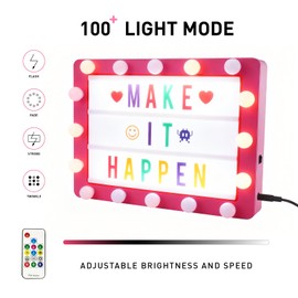 Cinema Light Box with 290 Letters,Icons, Stocking Stuffers Christmas Birthday Gifts Ideas for Teen Girls Women, DIY LED Sign Light Up Marquee Message Board for Home Office Cute Room Desk Decor(Pink)