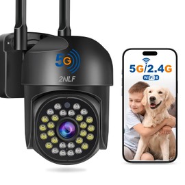 2NLF Cámara de Serguridad Exterior WiFi 5GHz/2.4GHz con Visión 360°, Seguimiento Automático, 3 Modos de Visión Nocturna, Alerta con Sonido y Luz, IP66, Almacenamiento en SD/Nube, Negro