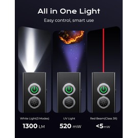 Zewdov 1300LM EDC Pocket Flashlight, 5-in-1 (Spotlight/UV/Red Beam/Floodlight/Red LED) Rechargeable Magnetic/Clip Flat Flashlight for Outdoor/Emergency/Work/Pet Urine Detection