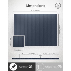 Bumusty Large Cork Board Alternative-47 x35 Felt Bulletin Board Tiles, with 30 Pushpins, 70 Adhesive Tabs, 12-Pack Slat Wall Paneling, Cork Boards for Office Push Pin Board Felt Board-Denim Blue