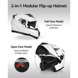 Motorcycle Modular Full Face Helmet DOT Approved - YEMA YM-925 Motorbike Casco Moto Moped Street Bike Racing Helmet with Sun Visor for Adult,Youth Men and Women - White,S