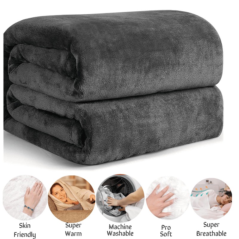 Double Dark Grey Luxury Super Soft Plush Flannel Fleece Blanket