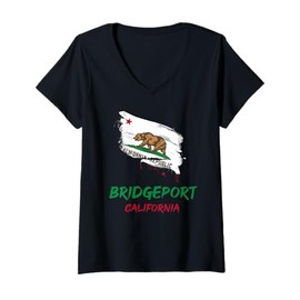Womens Bridgeport California Paint Splatter Flag Vacation Souvenir V-Neck T-Shirt