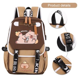 HICARRY Kids School Backpack, Cute School Bags, Kawaii Capybara Nylon Rucksack Handbags, Casual Laptop Book Bag Daypack Children's Backpacks for Girls Boys