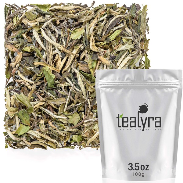 Tealyra - White Peony - Bai Mu Tan White Loose Leaf tea - Premium Chinese White Tea - Organically Grown - Caffeine Level Low - 100g (3.5-ounce)