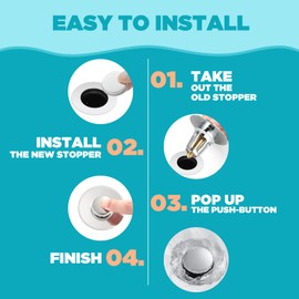 Universal Bathroom Sink Stopper, for 1.1-1.5 Inch Bullet Core Push Type Basin Pop Up Drain Filter, Bathtub Converter Sink Drain Strainer Plug No Overflow with Basket Hair Catcher