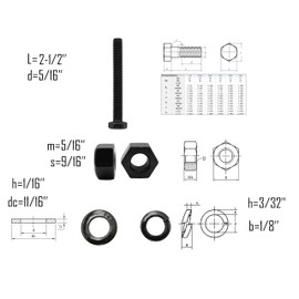 LBY 8 Sets 5/16-18×2-1/2'' Hex Head Screws Bolts(Fully Threaded), Nuts(Heavyd), Flat & Lock Washers Kit, Alloy Steel (Black)