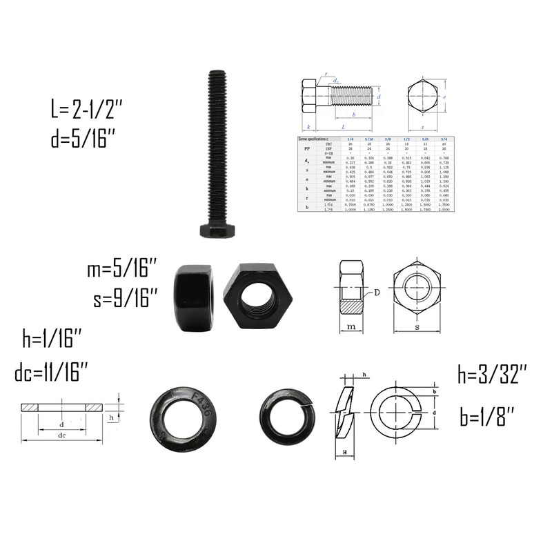 LBY 8 Sets 5/16-18×2-1/2'' Hex Head Screws Bolts(Fully Threaded), Nuts(Heavyd),