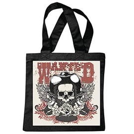 Reifen-Markt Shoulder Bag WANTED SKULL BIKER SHIRT GOTHIC BIKE CLUB MC MOTORCYCLE CHOPPER CUSTOM MOTORCYCLE MOTORCYCLE MEETING CLUB MEETING SHOPPER BAG SCHOOL BAG GYM BAG IN BLACK, black