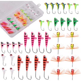 Ice Fishing Jigs Ice Fishing Lures Ice Fishing Kit for Winter Ice Jigging Crappie Sunfish Perch Walleye Pike with Tackle Box,36pcs