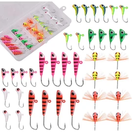Ice Fishing Jigs Ice Fishing Lures Ice Fishing Kit for Winter Ice Jigging Crappie Sunfish Perch Walleye Pike with Tackle Box,36pcs