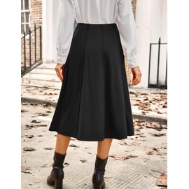 Kate Kasin 2025 Women's Black Pleated Midi Skirt Long High Waisted Knee Length Flowy Aline Casual Teacher Skirts with Pockets