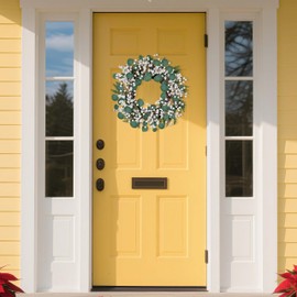 WSTPUPU Artificial Winter Wreath 22inch Christmas Wreaths for Front Door White Berry Wreath with Eucalyptus Leaves Pine Needles White Berries for Xmas Wall Farmhouse Window Winter Holidays