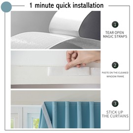 Jilron Magic Tape Stick on Curtains Blackout Curtains for Bedroom no Drillng Self Adhesive Curtain no Rod Small Window (Sky Blue, 47" W x 59" L) 2 Panels