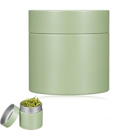9oz Green Matcha Container with Lid Simple Matcha Tin Metal Tea Canister Tea Container Airtight Empty Metal Cannister Jar for Kitchen Storage Coffee Spice Leaf Sugar Powder (Mint Green, 2.95"x2.95")