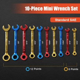 SPEEDWOX 10 Pcs Mini Combination Wrench Set Metric & SAE Color Plated Open and Box End Mini Wrenches Color Coated Midget Wrench Set with Portable Pouch and Large Ring（4-11mm(5/32-7/16"）