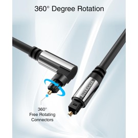 BlueRigger Optical Audio Toslink Cable - 25FT (90 Degrees Optical Cable for Soundbar, 360 Degree Rotatable Right Angle, S/PDIF Digital Toslink) - Fiber Optic Compatible with HDTV, Game Console, DVR