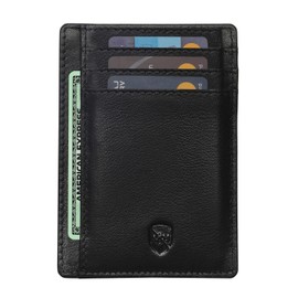 ALLEN & MATE Leather Card Holder Slim Wallet, RFID Blocking Minimalist Wallet Credit Card Holder, Holds Cards and Bank Notes (Black Edition)