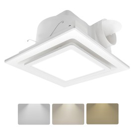 POWERENG Bathroom Exhaust Fan with Light,11.8 in Panel,12W Square LED,141 CFM,0.7 Sones,110V 45W Quiet Bathroom Ventilation Exhaust Fan for Shower/Restroom/Office/Home (3 Adjustable Colors LED)
