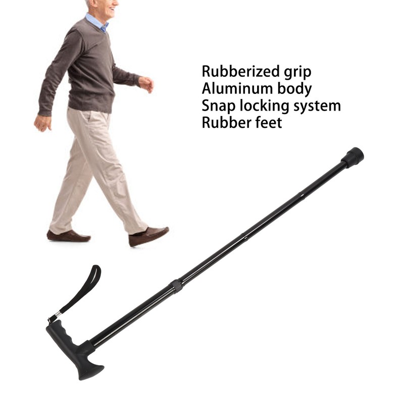 Folding Walking Cane for Men Women T Handle Wrist Strap