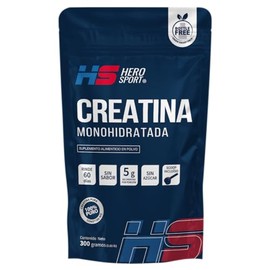 HS HERO SPORT Creatina Monohidratada Micronizada de Alta Pureza 300g Pre Entreno en Polvo. 5g de Creatina por Porción, 100% Pura, 100% Natural, 0 Azúc