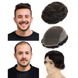 BEEOS Skinlike Real HD Lace Toupee Hair for Men, 8x10 Inch HD Lace with Thin Skin Base Back and Side Q6 Mens Hair Piece, 130% Density Mens Wig #1B Natural Black
