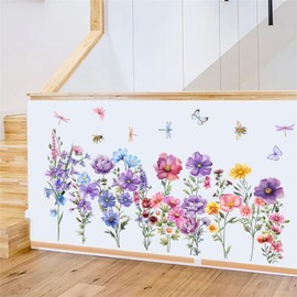 Generic Vibrant Flower Garden Wall Decals - Peel and Stick Removable Colorful Butterfly & Floral Vinyl Wall Stickers Art Murals for Girls Bedroom Living Room Nursery Office Decor, Colour