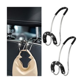 KHGUZ Bling Car Headrest Hook, 2PCS Crystal Rhinestone Vehicle Seat Purse Bag Organizer Hanger, Diamond Automotive Backseat Storage Holder Hook Accessories, Universal for SUV Truck Van (Black)