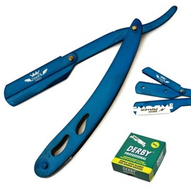 NEW BARBER SALON HAIR SHAVING RAZOR RASOIR + 100 SHAVING BLADES BLUE