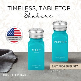 Teal Salt and Pepper Shakers Set by Brighter Barns - Turquoise Kitchen Decor, Teal Kitchen Accessories, Teal Decor, Teal Kitchen Decor - Modern Farmhouse Kitchen Counter Decor for Home, Airbnb (Teal)