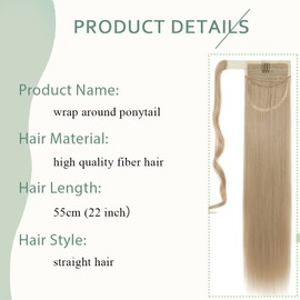 Ponytail Hairpiece, Clip-In Hair Extension, Hair Piece, Natural Synthetic, Ash Blonde & Bleach Blonde, 55 cm (90 g), Straight