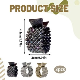 3Pcs Small Hair Clips Barrettes Grips Non-Slip Hair Claw for High Ponytail Elegant Sparkly Crystal Hairpins for Women Girls Wedding Party Prom Guest Everyday Wear (Silver, Gold, Black)