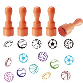 AHANDMAKER 5 Stil Ballspiele Dekorative Stempel Fußball Basketball Volleyball Baseball Muster Mini Holz Ei Stempel Für Scrapbooking Kartengestaltung Planer Aufkleber