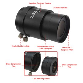 Alstar 2" 2.5X Barlow Lens - Allows The Use of Both 2" and 1.25" Eyepieces