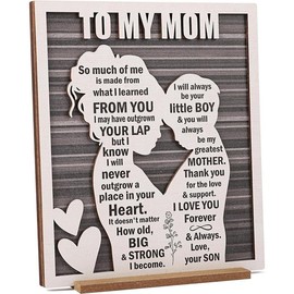 Love Mom Plaque for Mother's Day, Mama  from Son on Birthday, Thanksgiving, Valentine's &, Rustic Mom and Son Hug Sign Gift Decor - Color: Mom & Son