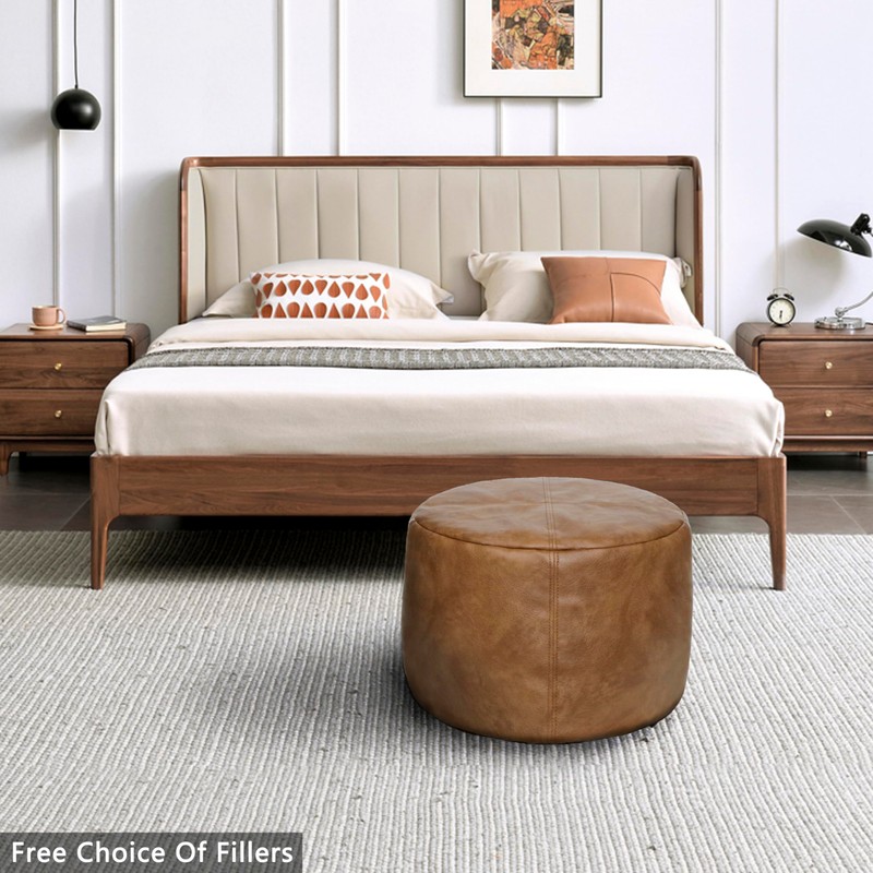 Thgonwid Unstuffed Faux Leather Pouf Cover, Handmade Footstool Ottoman Storage