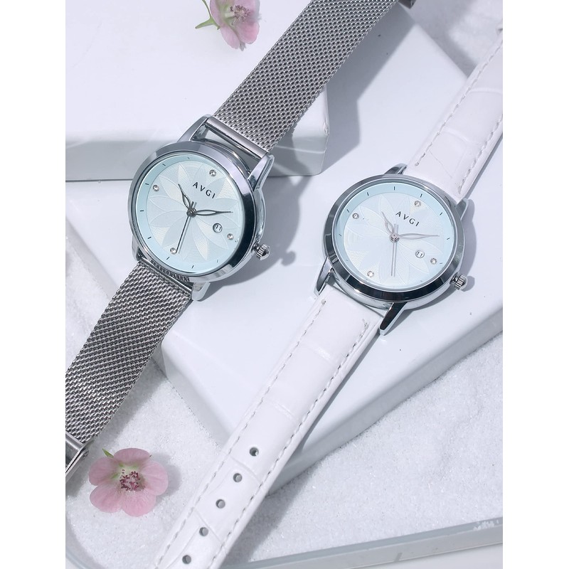 AVGI Women's Date Waterproof Watch with Replacement Band, Silver Blue