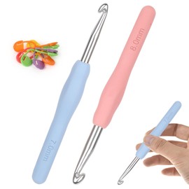 Aeeque 7.0 mm, 8.0 mm Crochet Hook, 2 Pieces Crochet Hook Set, Aluminium Crochet Hooks with Rubber Handle, Lightweight TPR Crochet Hooks for Arthritis, Colourful Crochet Hook Metal for Crochet Scarf,