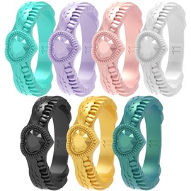 Zollen Anillos de boda de silicona para mujer, 4/7 paquetes – Alianzas de boda de goma de silicona apilables – Innovadoras colecciones de diamantes y alas en forma de corazón 4 - 4.5(15.3mm) negro