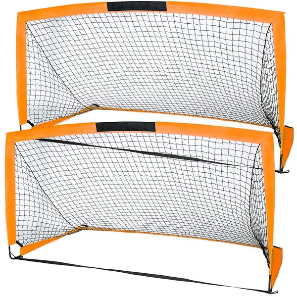 HITIK Soccer Goals, Set of 2- Size 6'x4' FT Portable Foldable Soccer Nets with Carry Bag for Games and Training for Backyard for Kids and Teens（Orange）