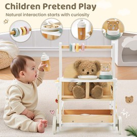 labebe Wooden Baby Walker, Baby Push Walker Doll Stroller, Push Activity Walker for Kids 18M+, Adjustable Speed Learning Walking with Wheels, Birthday Gift for Girls Boys Ages 1-3