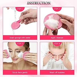 FAMEZA 12 Pieces Compressed Facial Sponge Face Cleansing Sponge Makeup Removal Sponge Pad Exfoliating Wash Round Face Sponge for Women Girls (Pink, Yellow, Purple)