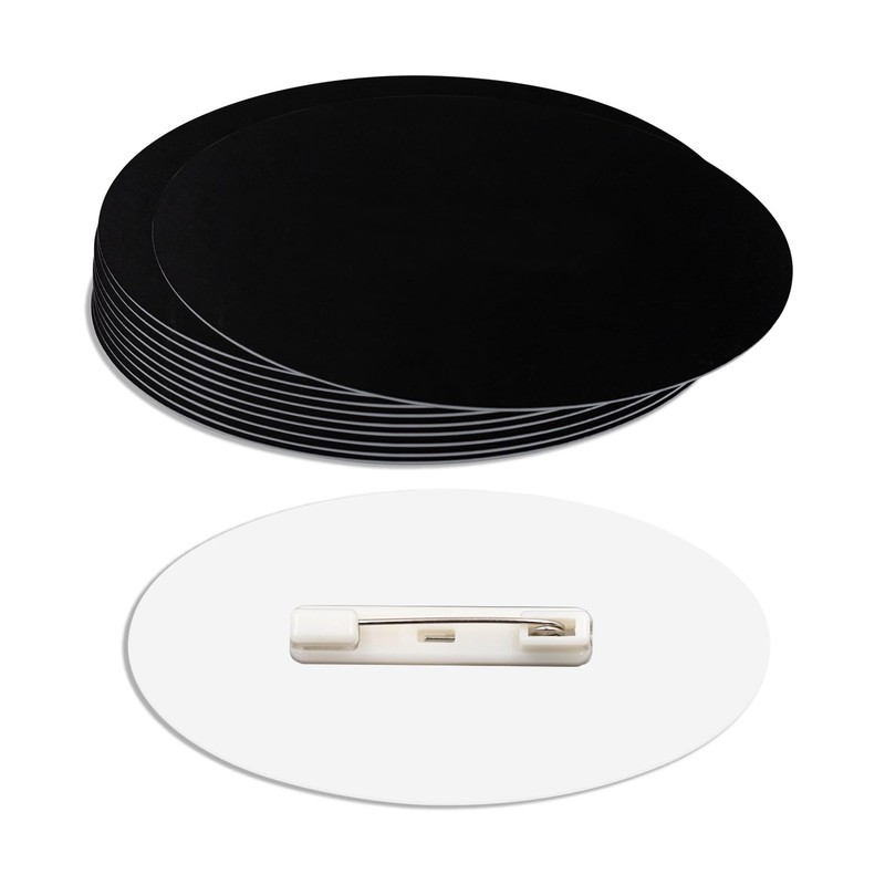 Oval Name Badge Blanks with Pin - 10 Pack (Black)