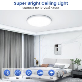 NIBSHOOM Ceiling Light LED Ceiling Light Round Flat 6500 K, 24 W/2400 LM/IP44 Waterproof Ultra Thin Bathroom Lamp Ceiling, Modern Simple Ceiling Lamps for Bedroom, Living Room, Hallway, Kitchen,