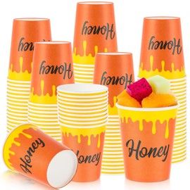 Zhehao 50 Pcs Honey Bee Party Supplies 9 oz Honey Jar Drinking Paper Cups Disposable Drinkware for Bee Themed Baby Shower Wedding Party Supplies Decorations