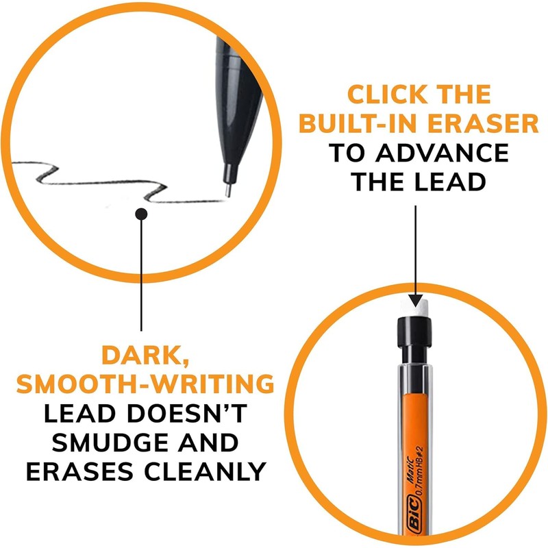 BIC Mechanical Pencils #2 Extra Smooth, Transparent Barrels with Assorted