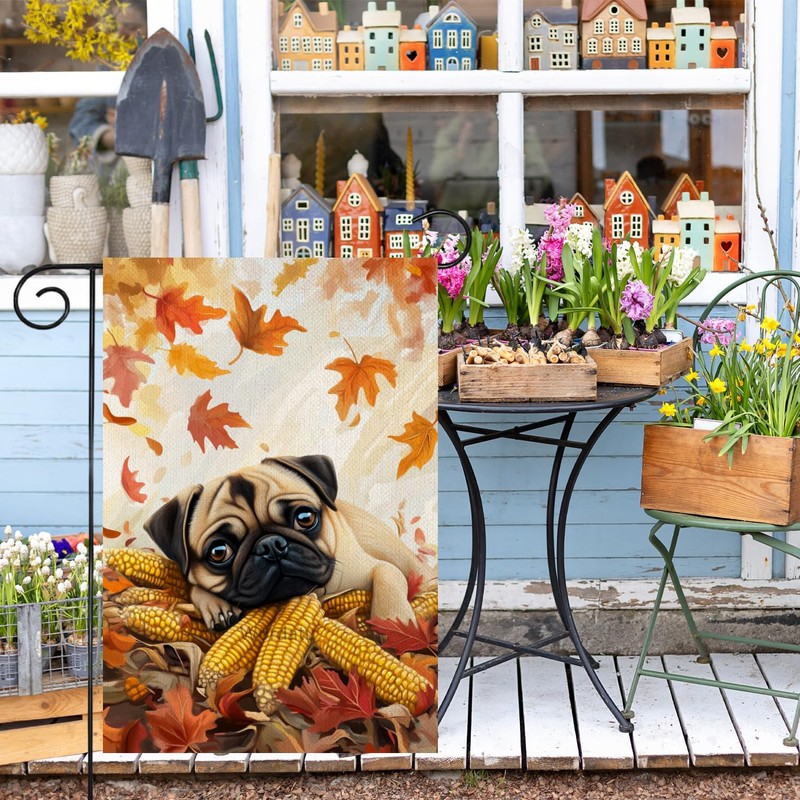 Pug-Dog Garden Flag 12x18 Hello Fall Vertical Double Sided Autumn