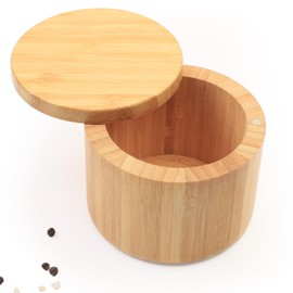 ZTHapwa Salt Cellar with Magnetic Swivel Lid, Rustic Bamboo Salt Box for Kitchen for Seasonings/Spices/Candies, Salt Container for All Kinds of Spices/Nuts/Craft Materials, 7.40 Ounce Capacity