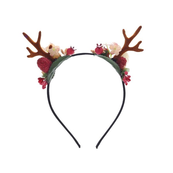 Frcolor Christmas Headband with Flowers and Berries Deer Headband Antlers