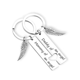 MYOSPARK Mommy Daddy Of An Angel Keychain Set Baby Memorial Jewelry Miscarriage Sympathy Gift For Infant Loss (Mommy Daddy Angel Keychain)
